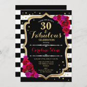 Invitation 30 Fabuleux anniversaire - Black White Stripes Ros (Devant / Derrière)