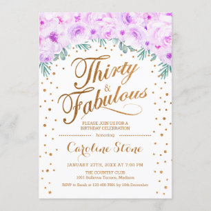 Invitation 30 Fabuleux fête d'anniversaire - Blanc or violet