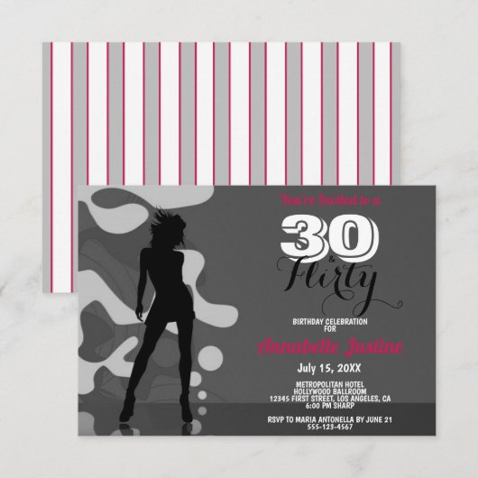 Invitation 30 & FLIRTY Moderne 30e Anniversaire Hot Pink élég (Devant / Derrière)