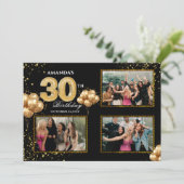 Invitation 30 th Birthday Gold Silver Black Balloons (Debout devant)