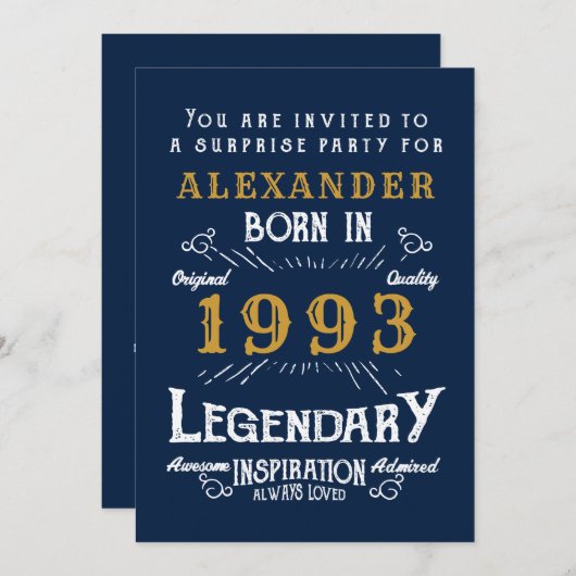 Invitation 30e anniversaire 1993 Blue Gold Retro Legend (Devant / Derrière)