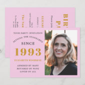 Invitation 30e anniversaire 1993 Nom Photo Rose Grey (Devant / Derrière)
