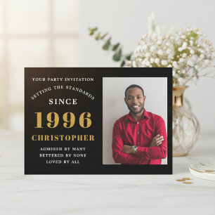 Invitation 30e Anniversaire 1996 Photo Personnalisée Noir Or