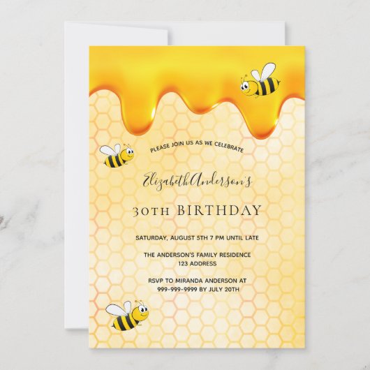 Invitation 30e anniversaire abeilles nid d'abeille (Devant)