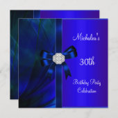 Invitation 30e anniversaire Abstrait Blue Diamond Bow (Devant / Derrière)