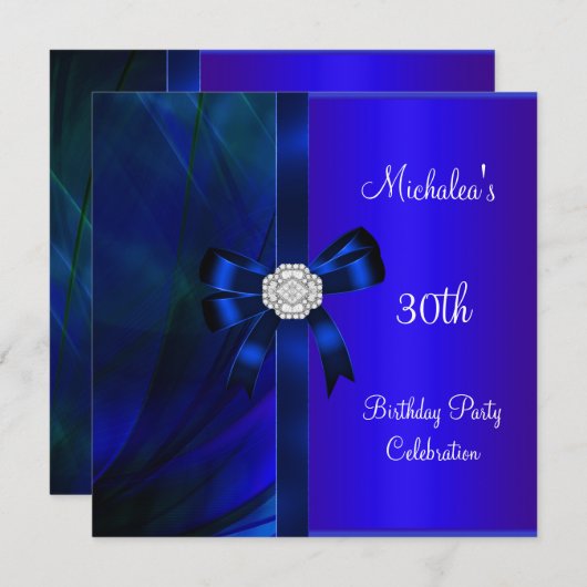 Invitation 30e anniversaire Abstrait Blue Diamond Bow (Devant / Derrière)