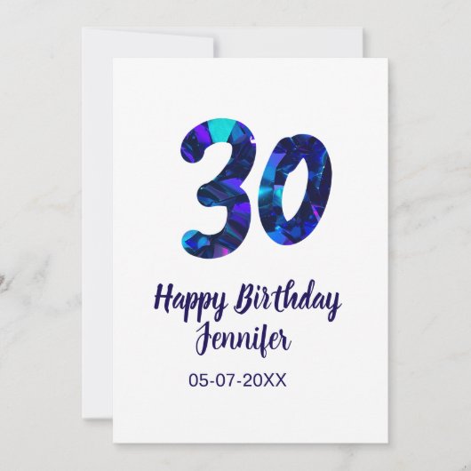 Invitation 30e anniversaire ajouter nom date année bleu scint (Devant)