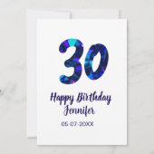 Invitation 30e anniversaire ajouter nom date année bleu scint (Dos)