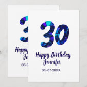 Invitation 30e anniversaire ajouter nom date année bleu scint (Devant / Derrière)