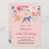 Invitation 30e anniversaire Aquarelle Botanique Rose Floral (Devant / Derrière)