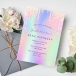 Invitation 30e anniversaire arc-en-ciel parties scintillant r<br><div class="desc">Une invitation à la fête du 30e anniversaire féminine et féminine. Devant : Un arrière - plan de couleur arc-en-ciel en violet, rose, vert menthe, or rose. Décoré avec des gouttes de parties scintillant en violet, rose et faux or. Personnalisez et ajoutez un nom et des détails du parti. Le...</div>