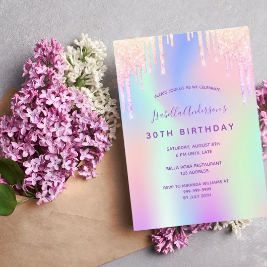 Invitation 30e anniversaire arc-en-ciel parties scintillant r