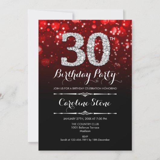 Invitation 30e anniversaire - Argent noir rouge (Devant)