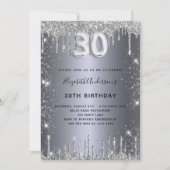 Invitation 30e anniversaire argent parties scintillant goutte (Devant)