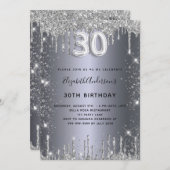 Invitation 30e anniversaire argent parties scintillant goutte (Devant / Derrière)