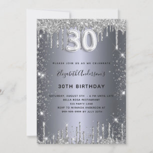 Invitation 30e anniversaire argent parties scintillant goutte