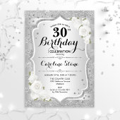 Invitation 30e anniversaire - Argent rayures Roses blanches
