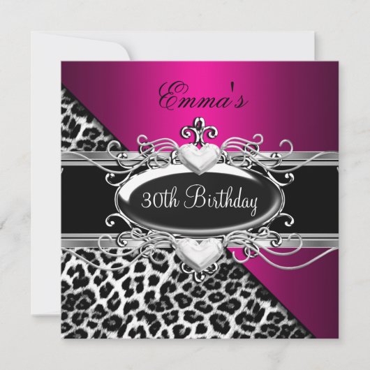 Invitation 30e anniversaire argent rose noir blanc léopard (Devant)