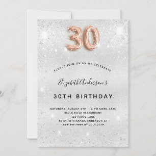 Invitation 30e anniversaire argent rose or parties scintillan