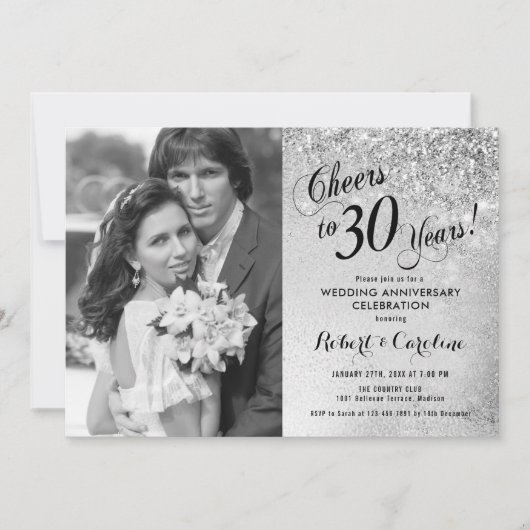 Invitation 30e anniversaire avec photo - Argent (Devant)