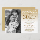 Invitation 30e Anniversaire avec Photo - Or Blanc (Devant / Derrière)