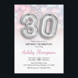 Invitation 30e anniversaire - Ballons d'argent Lumières rose<br><div class="desc">30e anniversaire invitation de fête. Design élégant en argent faux parties scintillant avec lumières rose pastel et violet. La carte Invitation comporte le numéro d'argent 30 ballons et la police de script. Parfait pour une trentième célébration anniversaire. Message-moi si vous avez besoin d'âge personnalisé.</div>