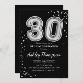 Invitation 30e anniversaire - Ballons d'argent noir (Devant / Derrière)