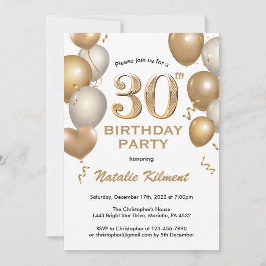 Invitation 30e anniversaire Ballons de Parties scintillant bl (Devant)