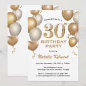 Invitation 30e anniversaire Ballons de Parties scintillant bl (Devant / Derrière)