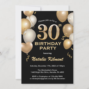 Invitation 30e anniversaire Ballons de Parties scintillant no