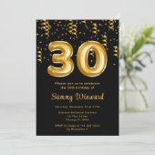 Invitation 30e anniversaire Ballons d'or avec Confetti (Debout devant)