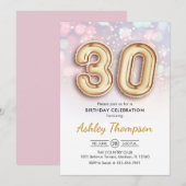 Invitation 30e anniversaire - Ballons d'or Lumières roses (Devant / Derrière)