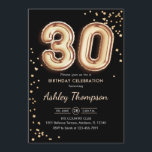 Invitation 30e anniversaire - Ballons d'or noir<br><div class="desc">30e anniversaire invitation de fête. Design élégant en parties scintillant d'or et de noir. La carte Invitation comporte le numéro or 30 ballons et la police de script. Parfait pour une célébration anniversaire élégante. Message-moi si vous avez besoin d'âge personnalisé.</div>