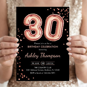 Invitation 30e anniversaire - Ballons d'or Rose noir