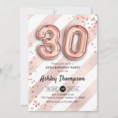 Invitation 30e anniversaire - Ballons Roses en or (Devant)