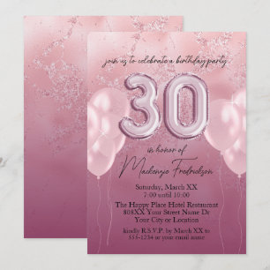 Invitation 30e anniversaire Ballons sur Parties scintillant r