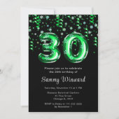 Invitation 30e anniversaire Ballons verts Flocon de neige Con (Devant)