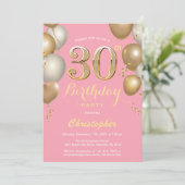 Invitation 30e anniversaire Balloons rose et or Confetti (Debout devant)