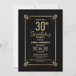 Invitation 30e anniversaire Black and Gold Party