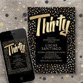 Invitation 30e anniversaire Black Gold Confetti