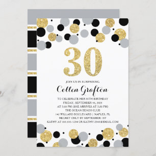 Invitation 30e anniversaire Black Gold Gris Parties scintilla