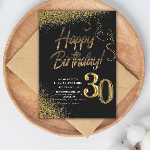 Invitation 30e anniversaire Black & Gold Parties scintillant 