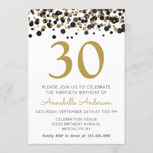 Invitation 30e anniversaire Black Gold Parties scintillant Sp