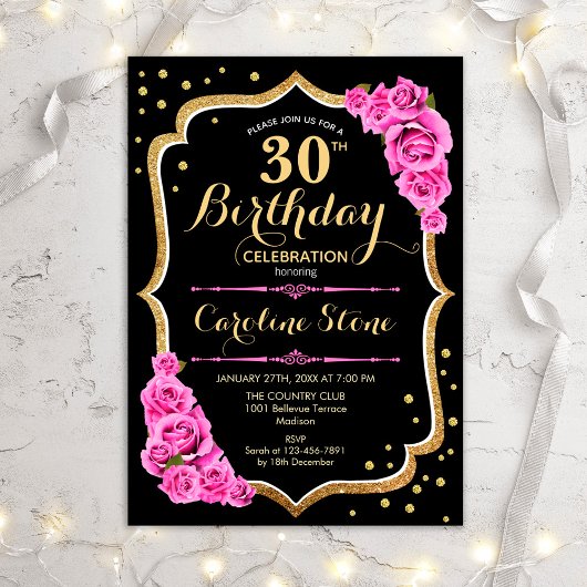 Invitation 30e anniversaire - Black Gold Pink