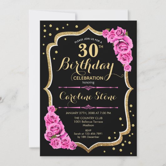 Invitation 30e anniversaire - Black Gold Pink (Devant)