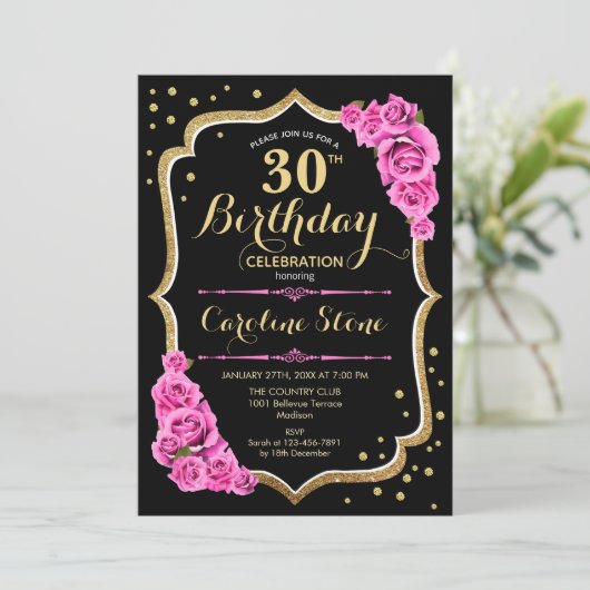 Invitation 30e anniversaire - Black Gold Pink (Debout devant)