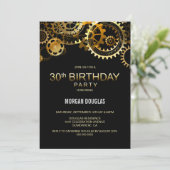 Invitation 30e anniversaire Black Gold Steampunk Watch Gears (Debout devant)