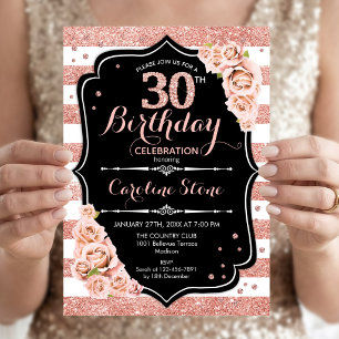 Invitation 30e anniversaire Black Rose Gold et White Stripes