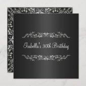 Invitation 30e anniversaire Black & Silver Floral Metal (Devant / Derrière)