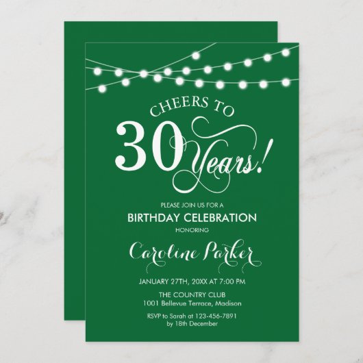 Invitation 30e anniversaire - Blanc vert (Devant / Derrière)